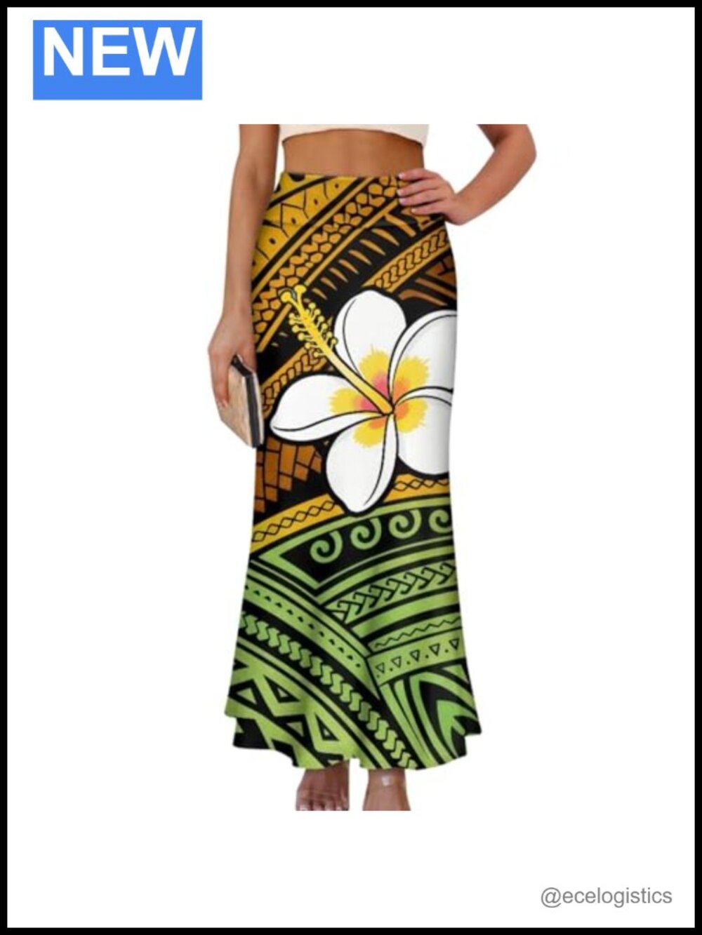 Women's Plus Size Polynesian Maxi Skirt High Waist Flowy A-Line Ruffle Hem